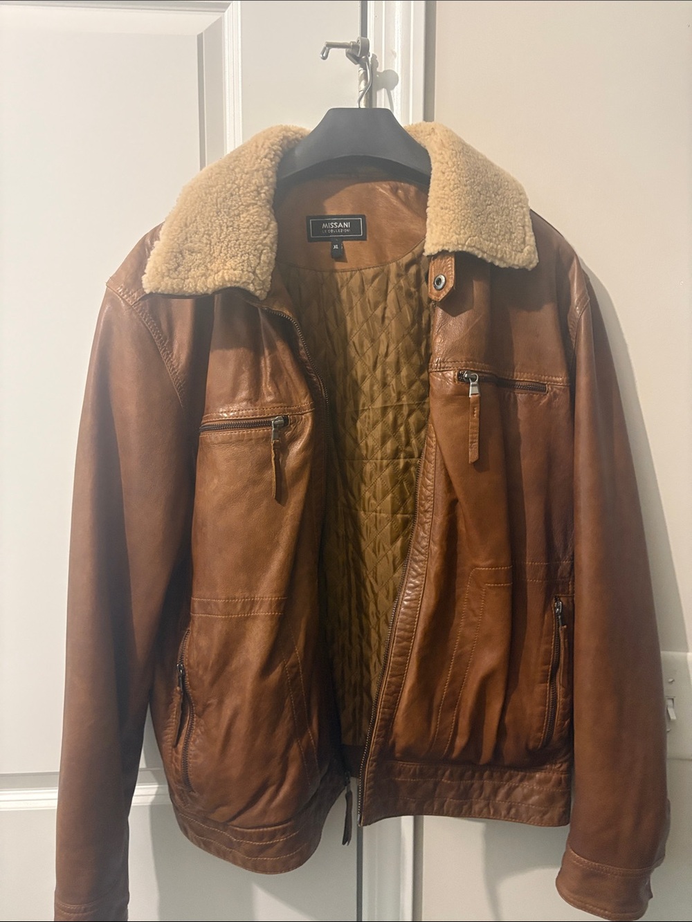 Missani Brown Leather Jacket with Sherpa Collar